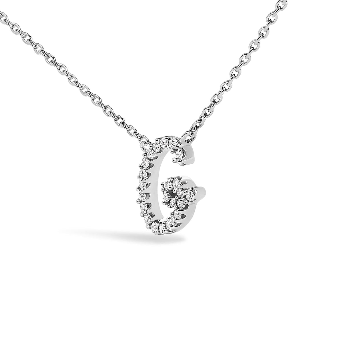 14K White Gold Diamond Accent "A-Z" Initial Script Style Pendant Necklace