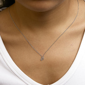 14K White Gold Diamond Accent "A-Z" Initial Script Style Pendant Necklace