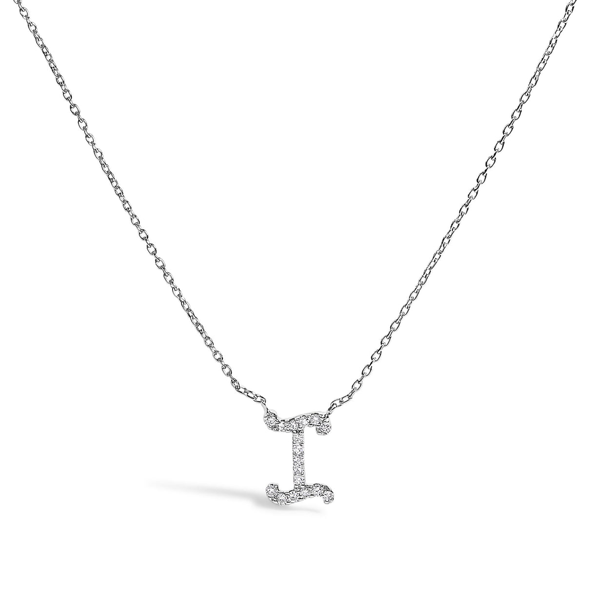 14K White Gold Diamond Accent "A-Z" Initial Script Style Pendant Necklace