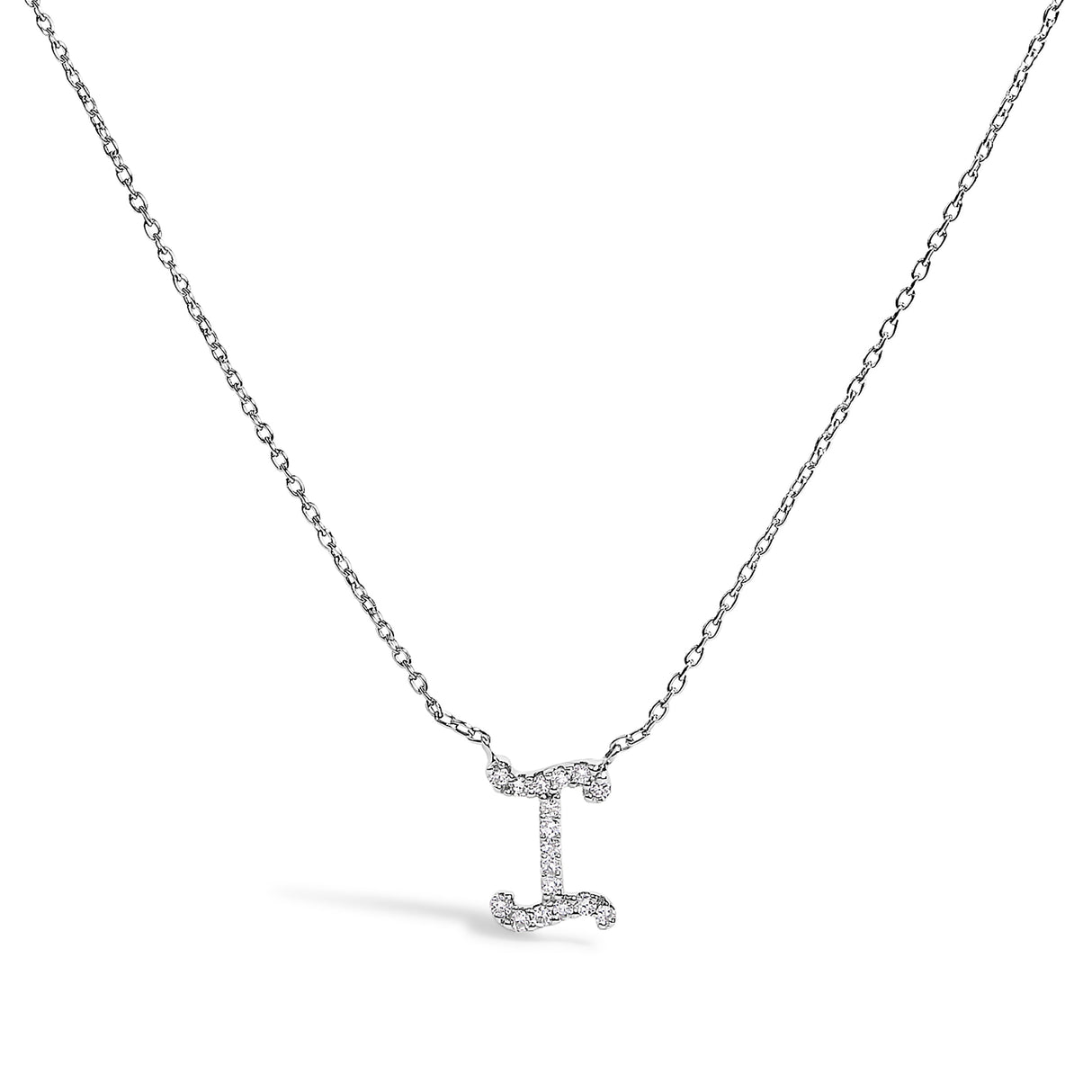 14K White Gold Diamond Accent "A" Initial Script Style Pendant Necklace