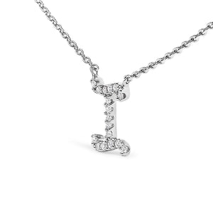 14K White Gold Diamond Accent "A-Z" Initial Script Style Pendant Necklace