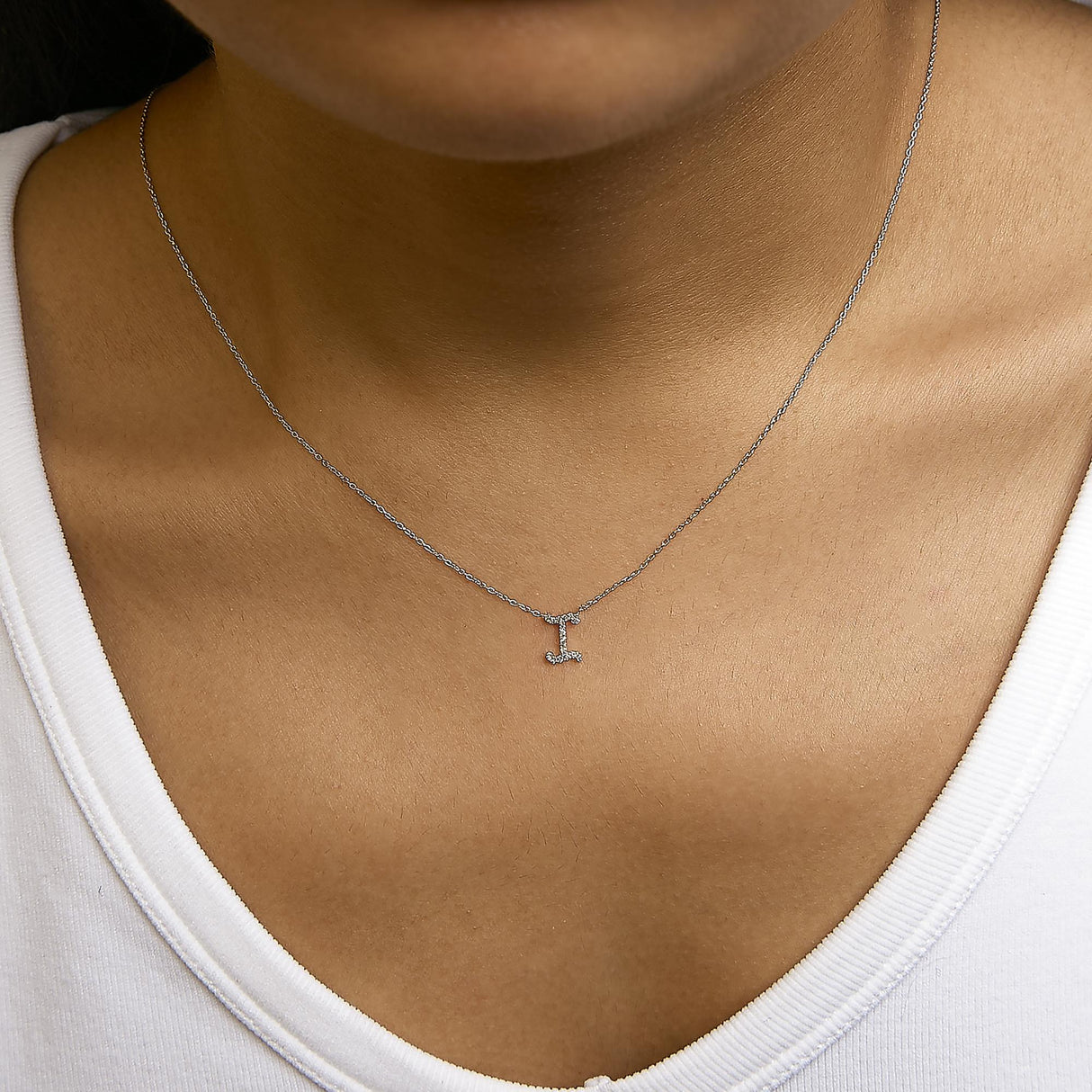 14K White Gold Diamond Accent "A-Z" Initial Script Style Pendant Necklace