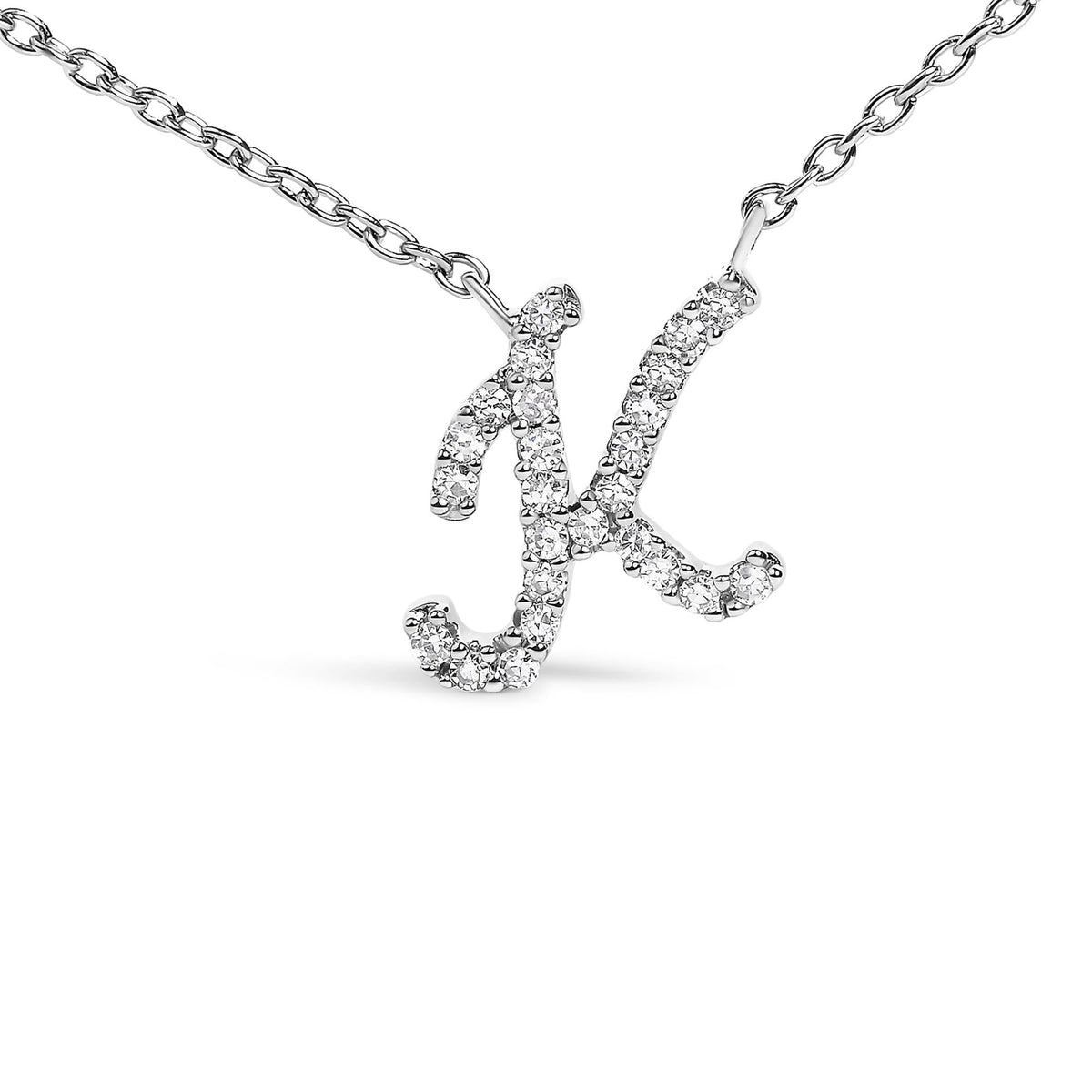 14K White Gold Diamond Accent "A-Z" Initial Script Style Pendant Necklace