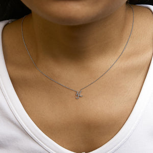 14K White Gold Diamond Accent "A-Z" Initial Script Style Pendant Necklace