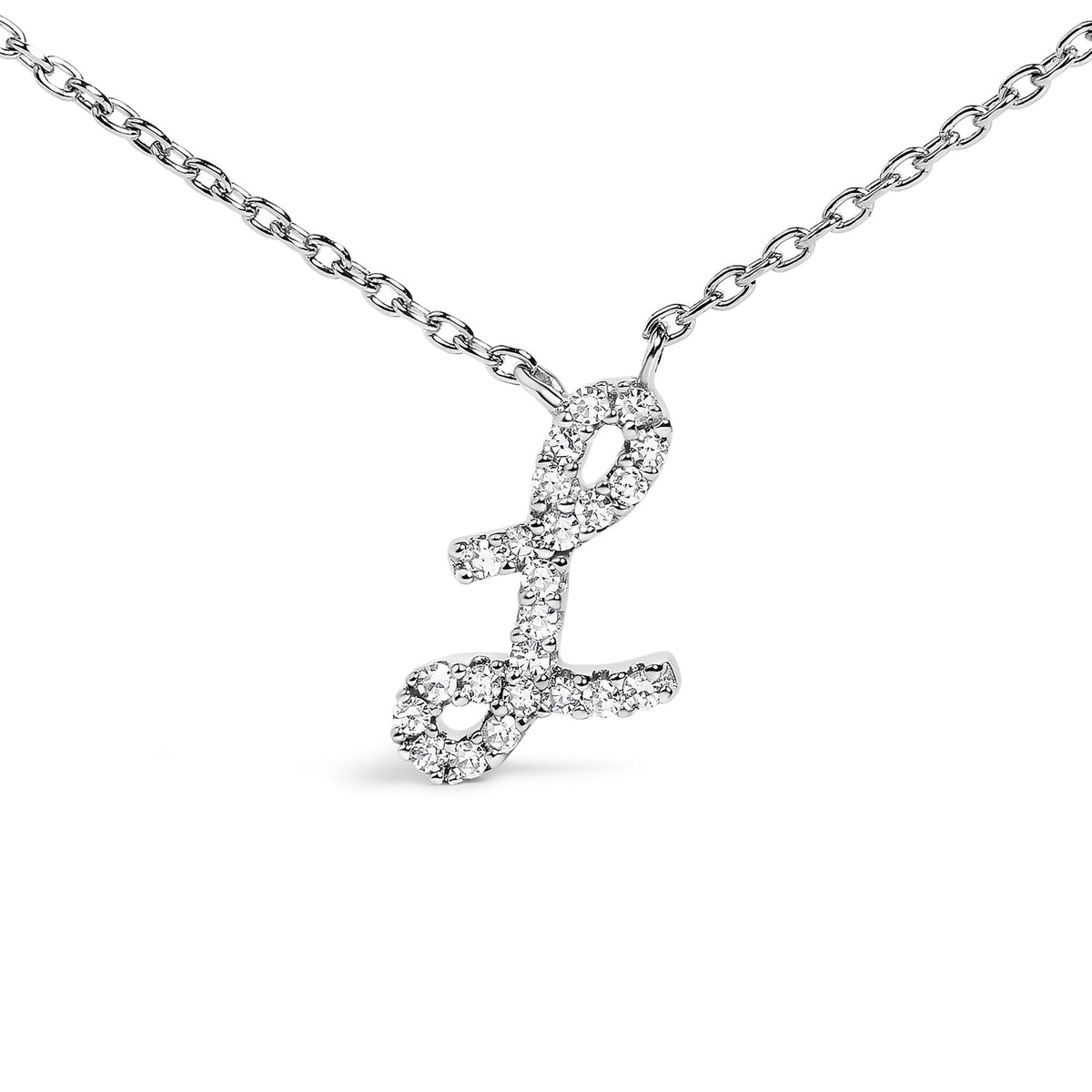 14K White Gold Diamond Accent "A-Z" Initial Script Style Pendant Necklace