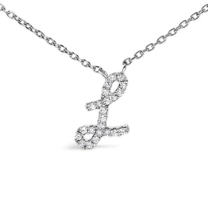 14K White Gold Diamond Accent "A-Z" Initial Script Style Pendant Necklace