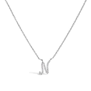 14K White Gold Diamond Accent "A" Initial Script Style Pendant Necklace