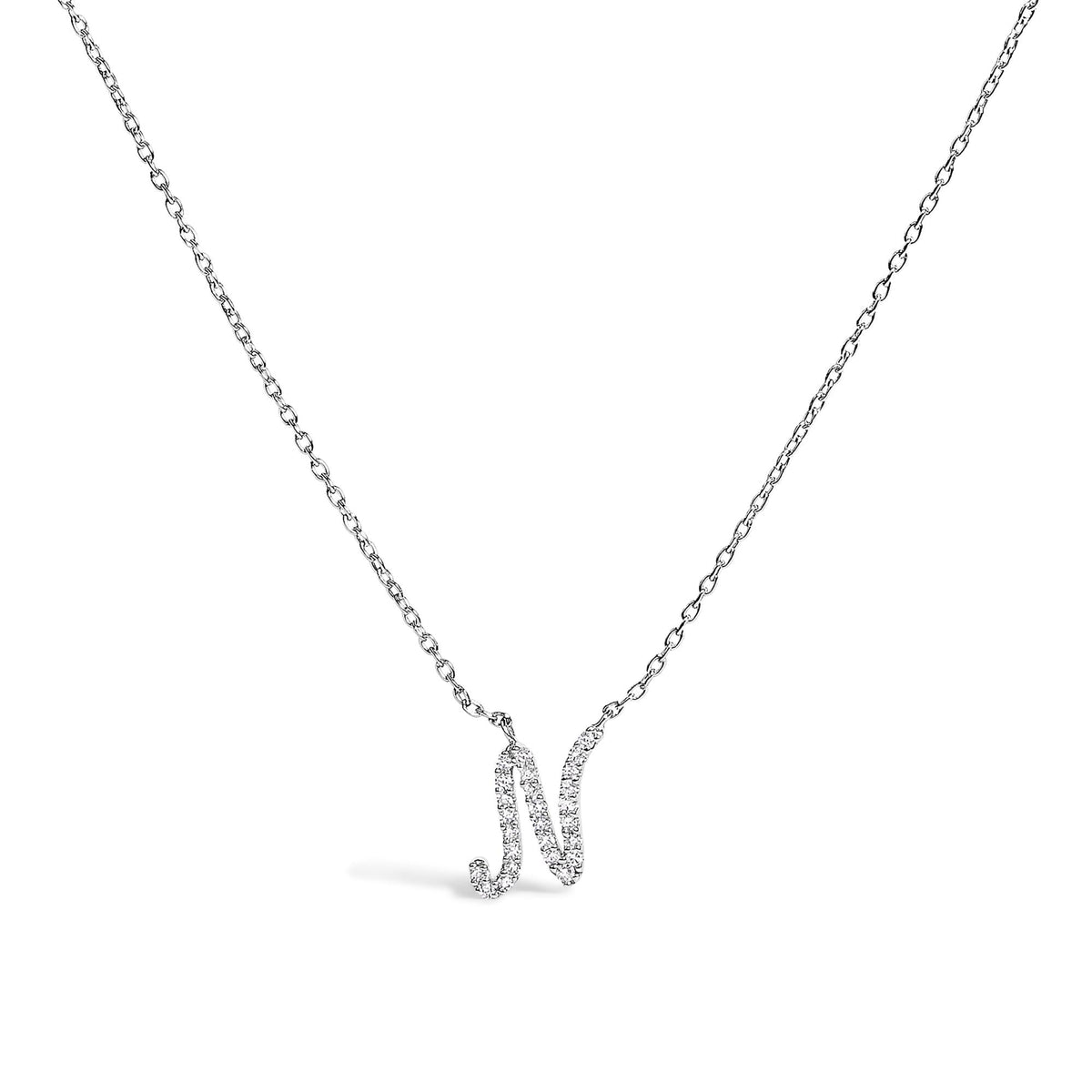 10K White Gold Diamond Accent  A-Z Initial Script Style Pendant Necklace