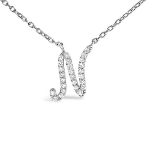 14K White Gold Diamond Accent "A-Z" Initial Script Style Pendant Necklace