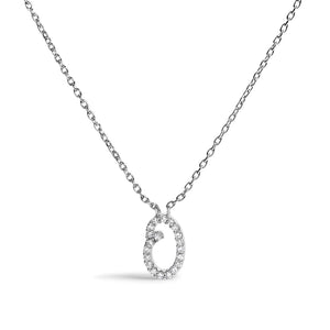 14K White Gold Diamond Accent "A-Z" Initial Script Style Pendant Necklace