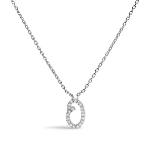 14K White Gold Diamond Accent "A" Initial Script Style Pendant Necklace