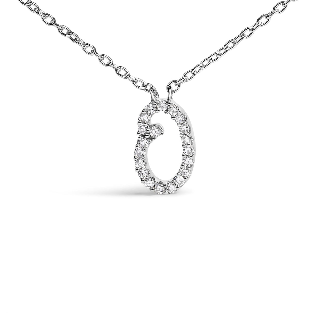 14K White Gold Diamond Accent "A-Z" Initial Script Style Pendant Necklace