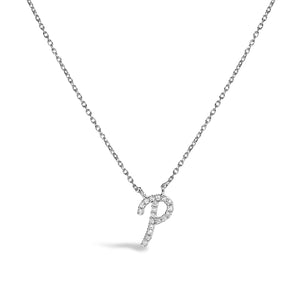 14K White Gold Diamond Accent "A" Initial Script Style Pendant Necklace