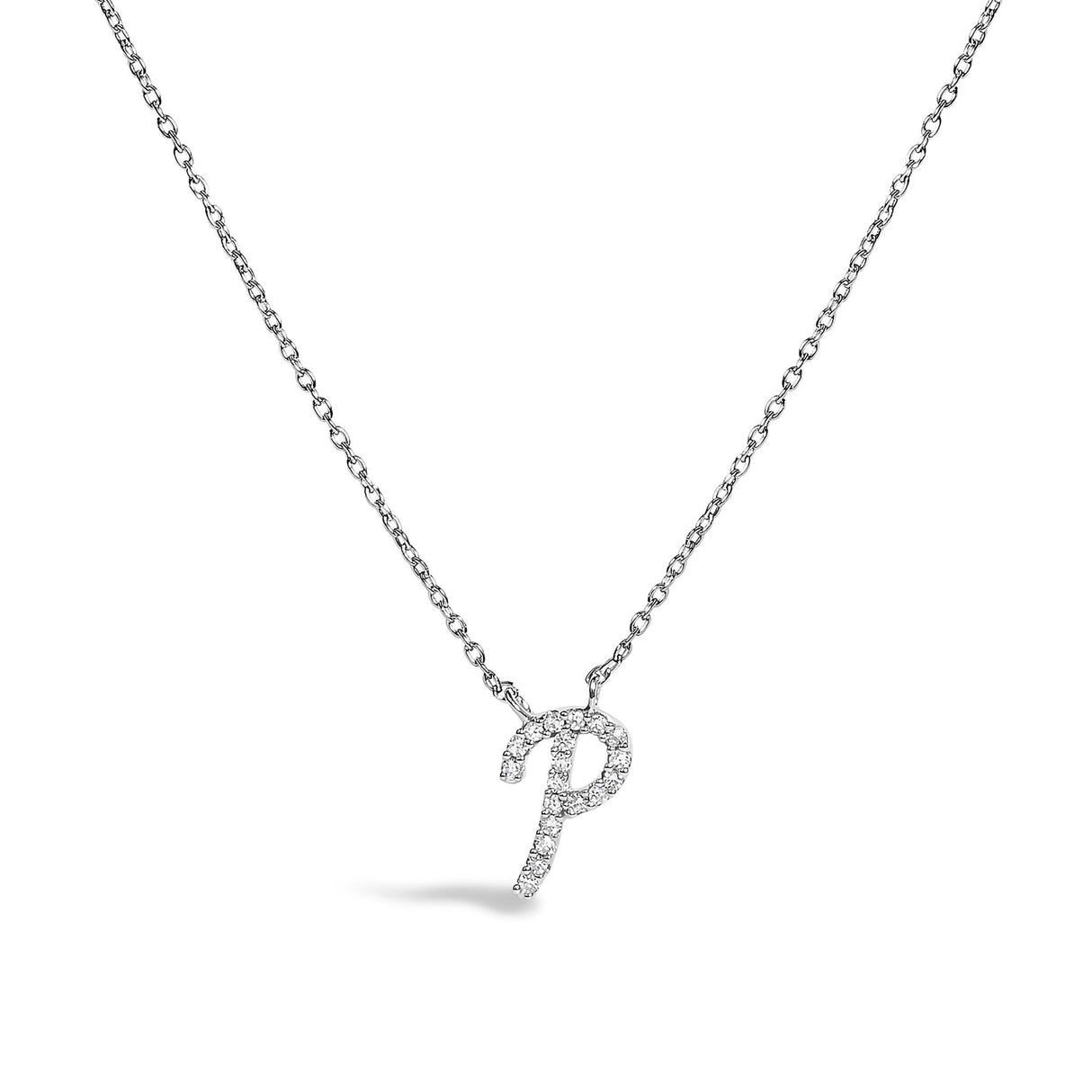 10K White Gold Diamond Accent  A-Z Initial Script Style Pendant Necklace