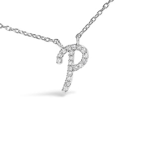 14K White Gold Diamond Accent "A-Z" Initial Script Style Pendant Necklace