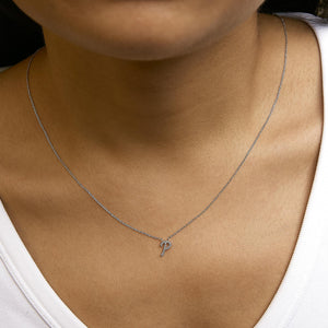 14K White Gold Diamond Accent "A-Z" Initial Script Style Pendant Necklace