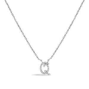 14K White Gold Diamond Accent "A" Initial Script Style Pendant Necklace