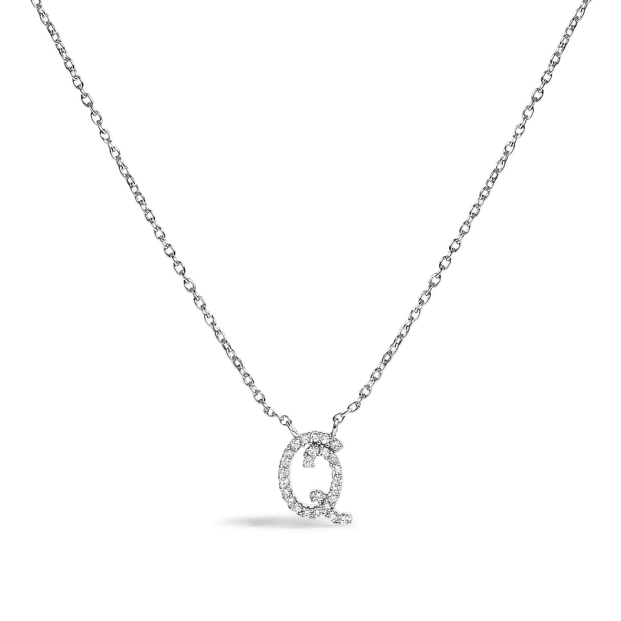 14K White Gold Diamond Accent "A-Z" Initial Script Style Pendant Necklace