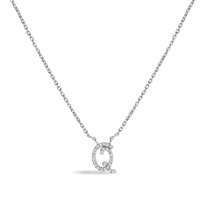 14K White Gold Diamond Accent "A-Z" Initial Script Style Pendant Necklace
