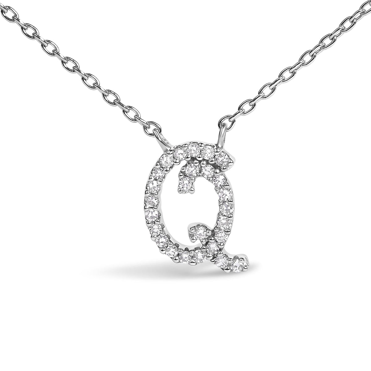 14K White Gold Diamond Accent "A-Z" Initial Script Style Pendant Necklace