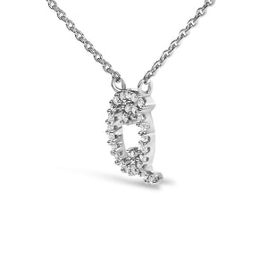 14K White Gold Diamond Accent "A-Z" Initial Script Style Pendant Necklace