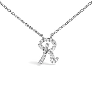 14K White Gold Diamond Accent "A-Z" Initial Script Style Pendant Necklace