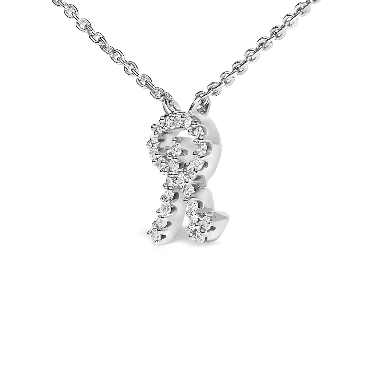 14K White Gold Diamond Accent "A-Z" Initial Script Style Pendant Necklace