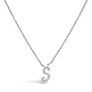 14K White Gold Diamond Accent "A-Z" Initial Script Style Pendant Necklace