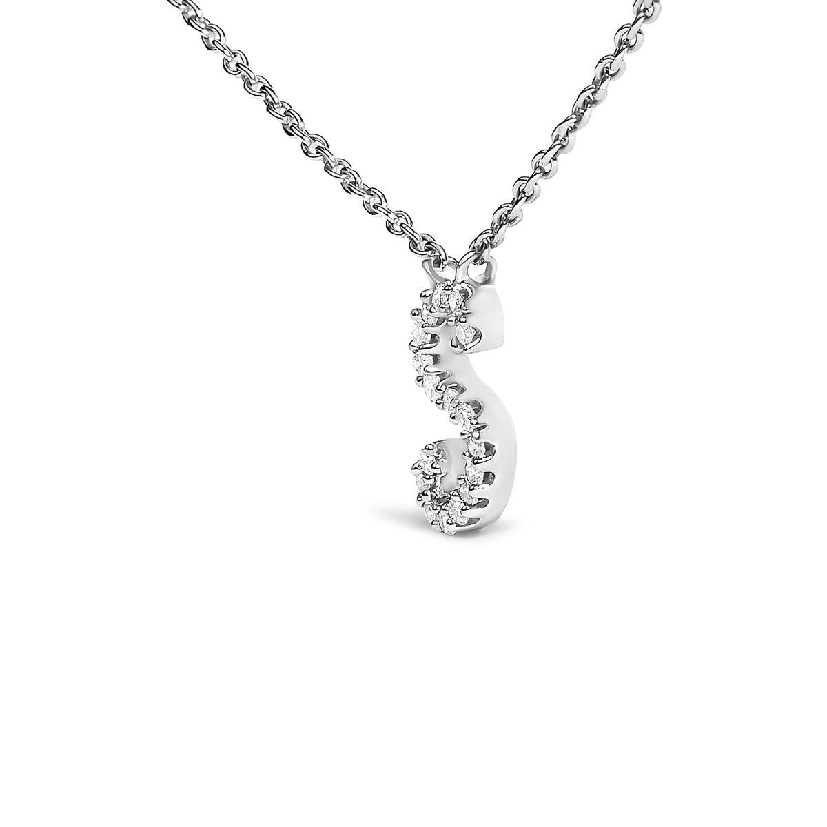 14K White Gold Diamond Accent "A-Z" Initial Script Style Pendant Necklace