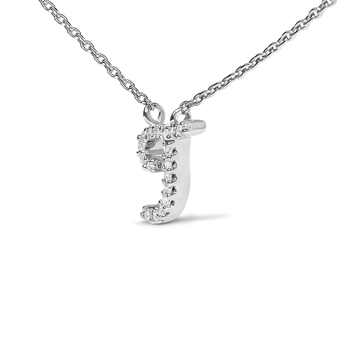 14K White Gold Diamond Accent "A-Z" Initial Script Style Pendant Necklace