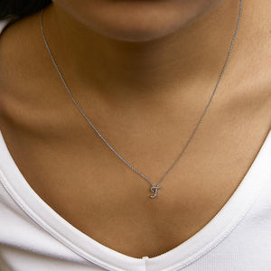 14K White Gold Diamond Accent "A-Z" Initial Script Style Pendant Necklace