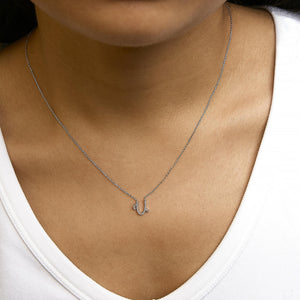14K White Gold Diamond Accent "A-Z" Initial Script Style Pendant Necklace