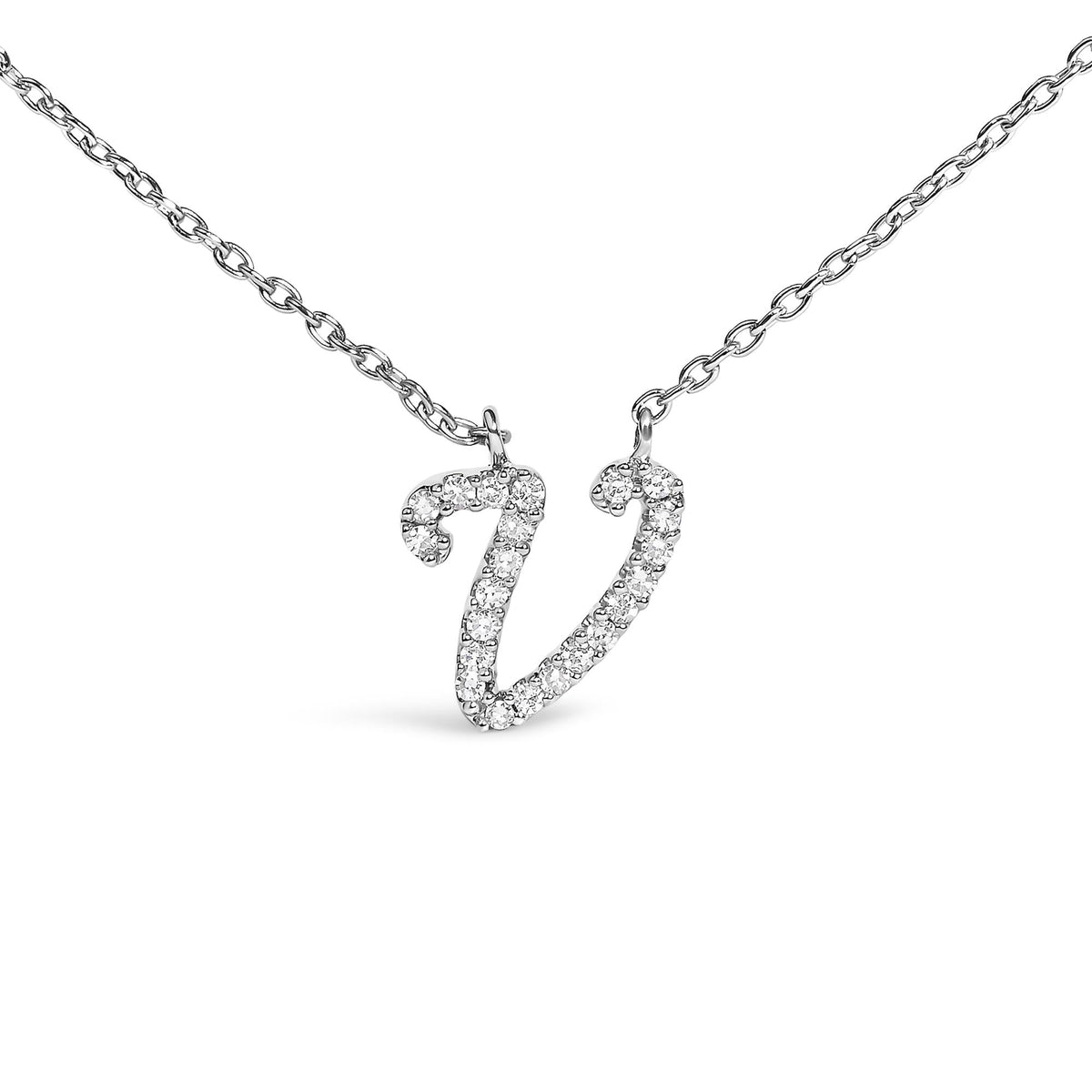 14K White Gold Diamond Accent "A-Z" Initial Script Style Pendant Necklace