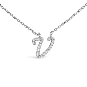 14K White Gold Diamond Accent "A-Z" Initial Script Style Pendant Necklace