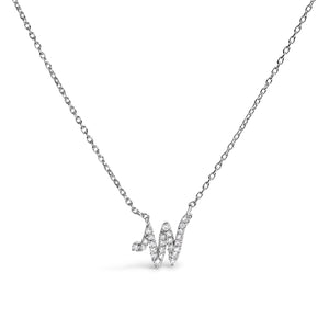 14K White Gold Diamond Accent "A" Initial Script Style Pendant Necklace