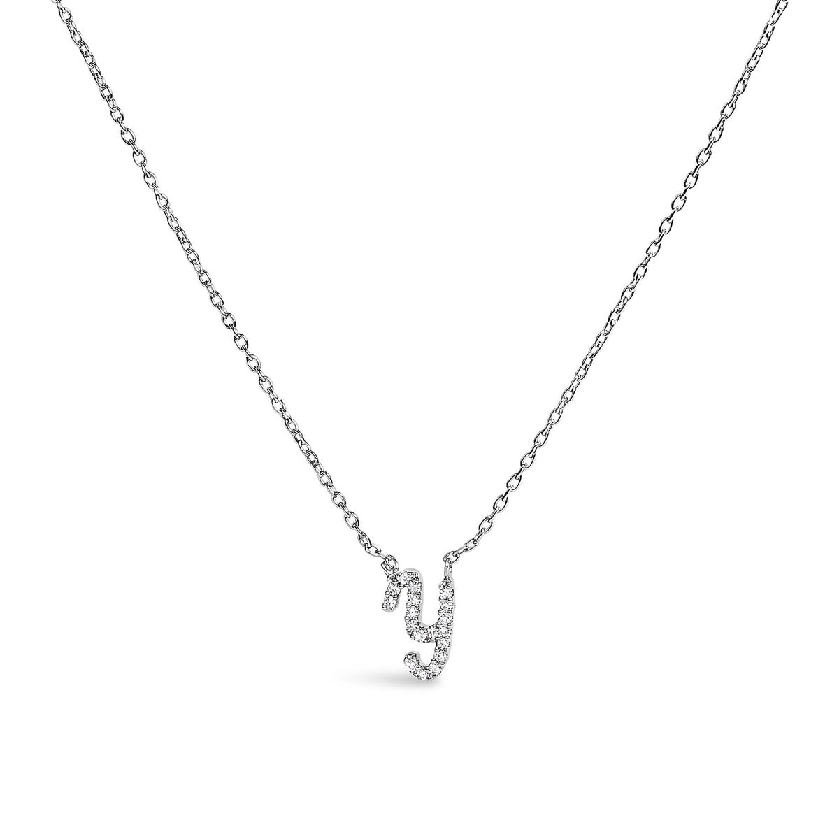 10K White Gold Diamond Accent  A-Z Initial Script Style Pendant Necklace