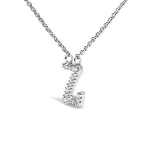 14K White Gold Diamond Accent "A-Z" Initial Script Style Pendant Necklace