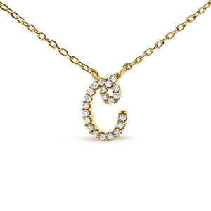 14K Yellow Gold Diamond Accent "A-Z" Initial Script Style Pendant Necklace
