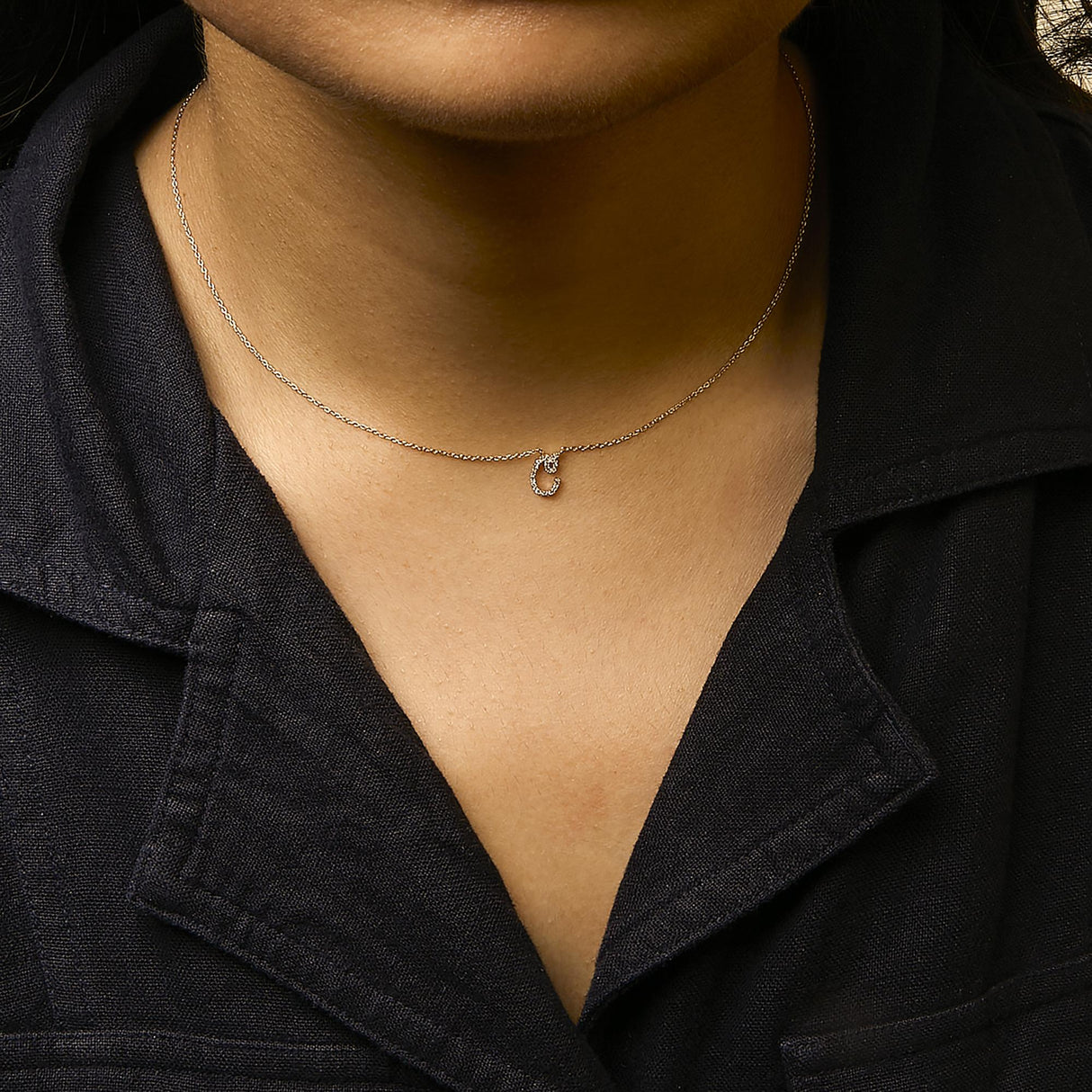 14K Yellow Gold Diamond Accent "A-Z" Initial Script Style Pendant Necklace
