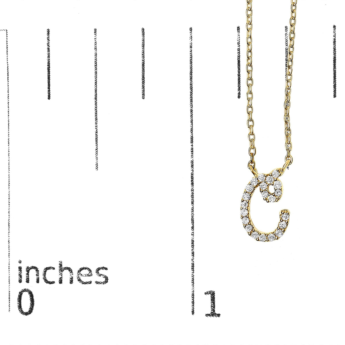 10K Yellow Gold Diamond Accent  A-Z Initial Script Style Pendant Necklace