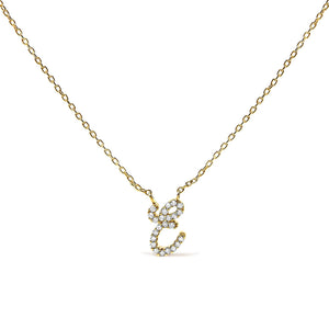 14K Yellow Gold Diamond Accent "A-Z" Initial Script Style Pendant Necklace
