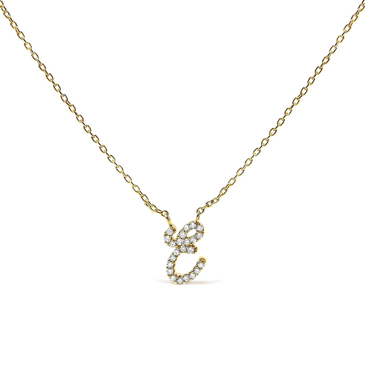 10K Yellow Gold Diamond Accent  A-Z Initial Script Style Pendant Necklace