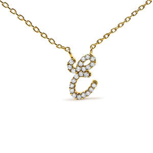 14K Yellow Gold Diamond Accent "A-Z" Initial Script Style Pendant Necklace