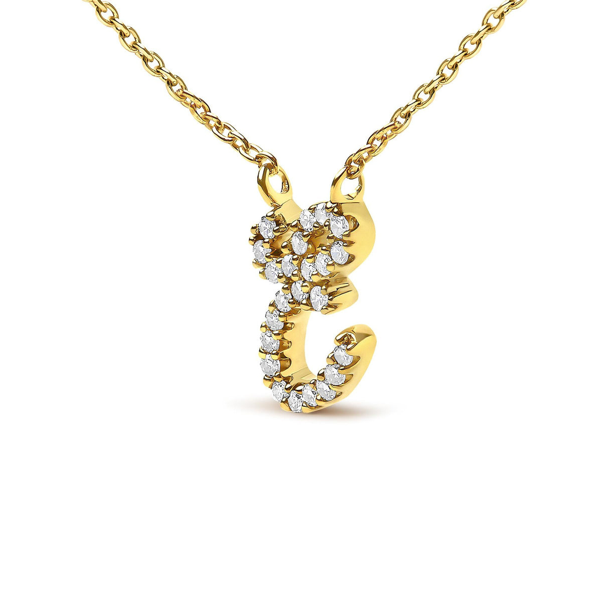 14K Yellow Gold Diamond Accent "A-Z" Initial Script Style Pendant Necklace