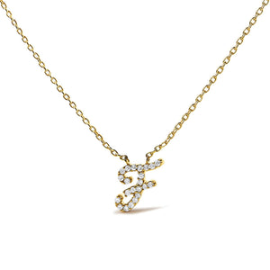 10K Yellow Gold Diamond Accent  A-Z Initial Script Style Pendant Necklace