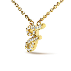 14K Yellow Gold Diamond Accent "A-Z" Initial Script Style Pendant Necklace