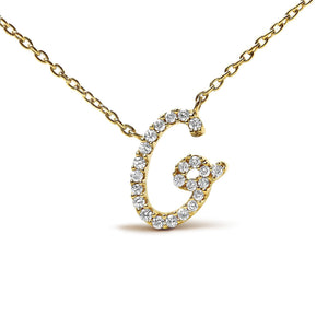 14K Yellow Gold Diamond Accent "A-Z" Initial Script Style Pendant Necklace