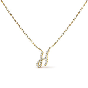 14K Yellow Gold Diamond Accent "A-Z" Initial Script Style Pendant Necklace
