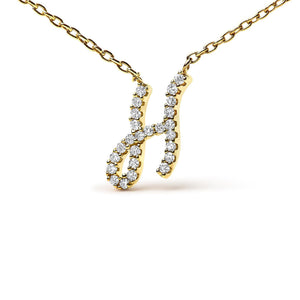 10K Yellow Gold Diamond Accent  A-Z Initial Script Style Pendant Necklace