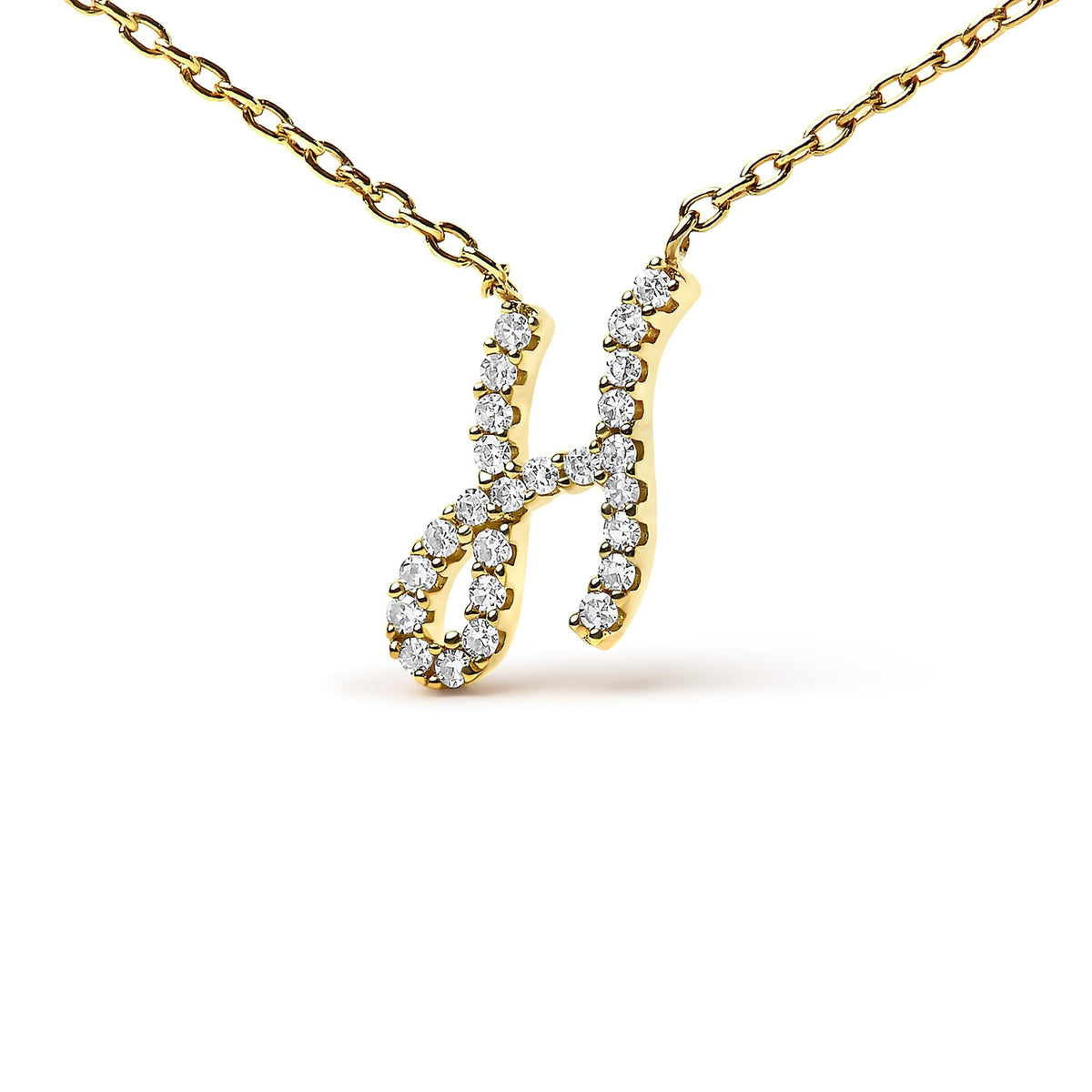 14K Yellow Gold Diamond Accent "A-Z" Initial Script Style Pendant Necklace